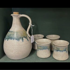 Studio Pottery Decanter and Glasses,  5 Piece Set